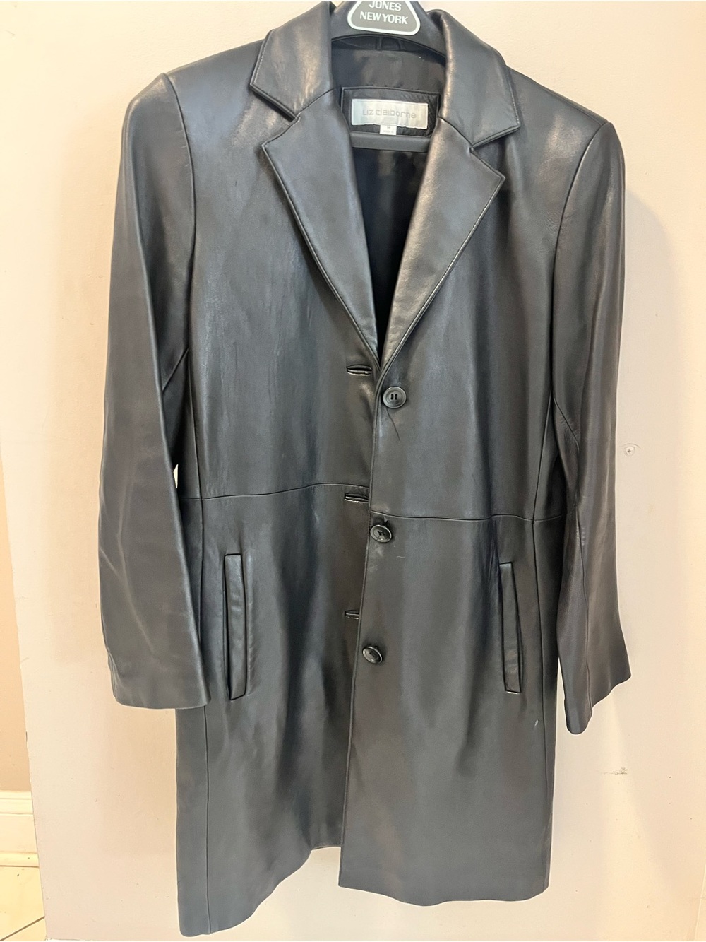 Liz Claiborne Women's Black Leather Button Coat, size medium